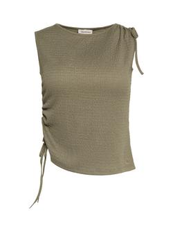 Calvin Klein Textured Ruched Sleeveless Top, Olive Green - view 2, Olive Green