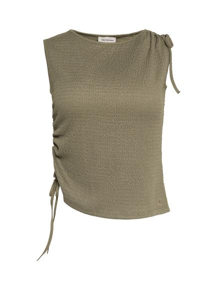 Calvin Klein Textured Ruched Sleeveless Top, Olive Green - view 2, Olive Green