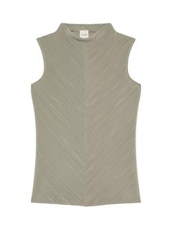 Calvin Klein Mock Neck Plisse Top, Beige - view 2, Beige