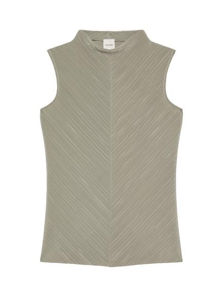 Calvin Klein Mock Neck Plisse Top, Beige - view 2, Beige