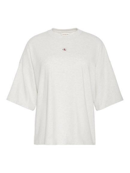 Calvin Klein Oversized Cotton Badge T-Shirt, Grey - view 2, Grey