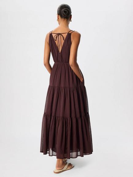 Whistles Cotton Tiered V-Neck Maxi Dress - view 2, Brown