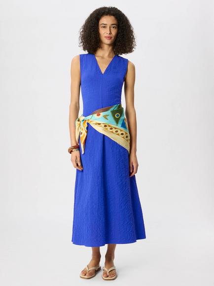 Whistles V Neck Textured Dress, Blue, Blue