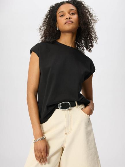 Whistles Cap Sleeve Cotton Crew-Neck T-Shirt, Black, Black