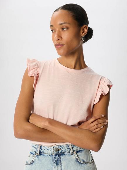 Whistles Frill Sleeve Broderie Top, Pale Pink, Pale Pink