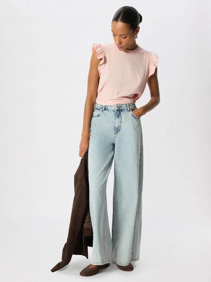 Whistles Frill Sleeve Broderie Top, Pale Pink - view 2, Pale Pink