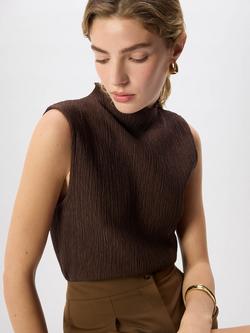 Whistles Textured Sleeveless Blouse, Brown