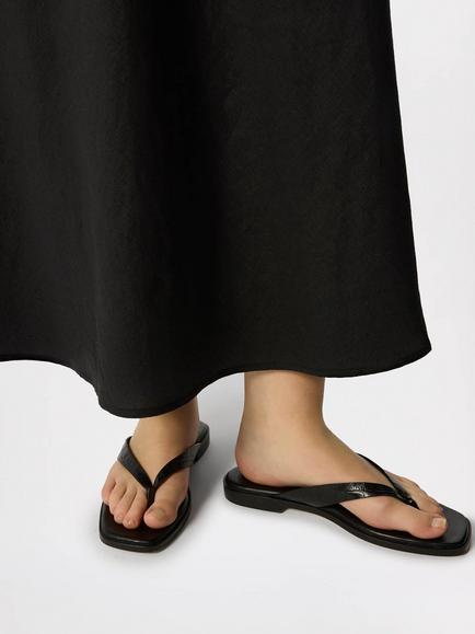 Whistles Leather Croc Embossed Flip Flops - view 2, Black
