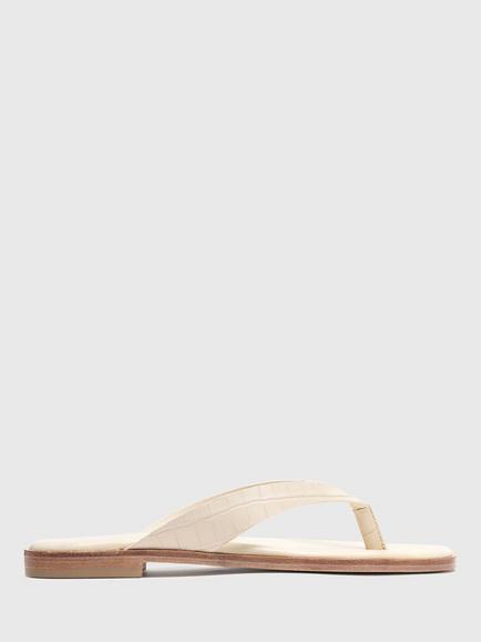 Whistles Leather Croc Embossed Flip Flops, White