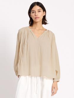 Albaray Anna Unwin Crinkle Cotton Kaftan Top, Cream, Cream