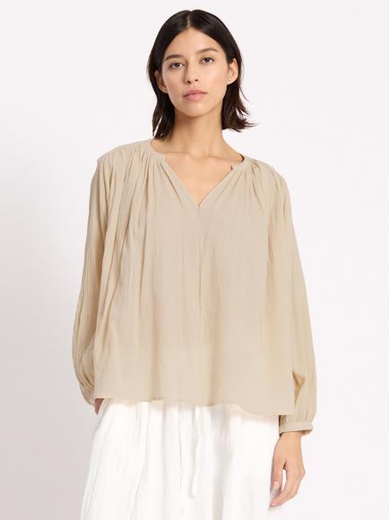 Albaray Anna Unwin Crinkle Cotton Kaftan Top, Cream, Cream