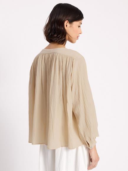 Albaray Anna Unwin Crinkle Cotton Kaftan Top, Cream - view 2, Cream