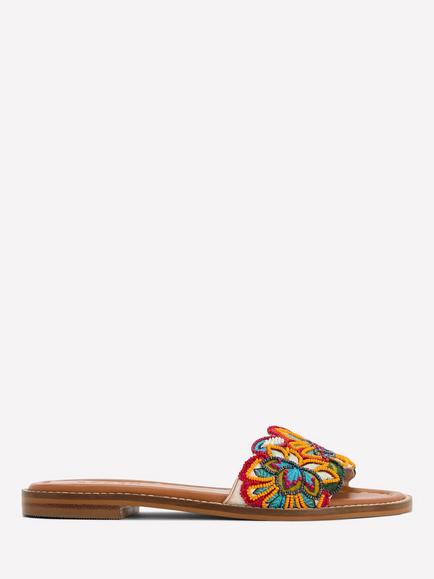 Boden Beaded Flower Flat Sandals, Brown/Multi, Brown/Multi