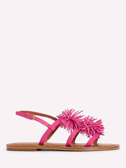 Boden Leather Pom Pom Flat Strappy Sandals, Pink, Pink