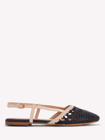 Boden Woven Leather Slingback Flats, Navy/Ivory, Navy/Ivory