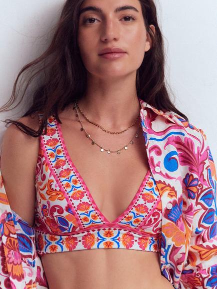 Boden Porto Bikini Top, Pink/Multi - view 2, Pink/Multi