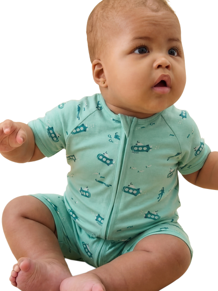 MORI Baby Submarine Sleep Summer Sleepsuit, Green - view 2, Green