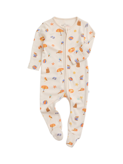 MORI Baby Beach Day Clever Zip Sleepsuit, Cream/Multi, Cream/Multi
