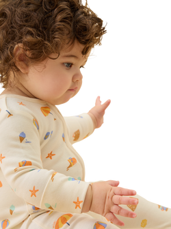 MORI Baby Beach Day Clever Zip Sleepsuit, Cream/Multi - view 2, Cream/Multi