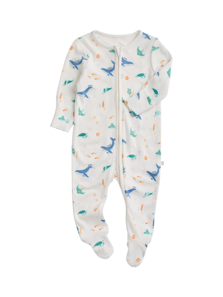 MORI Baby Ocean Dreams Clever Zip Sleepsuit, Cream/Multi, Cream/Multi