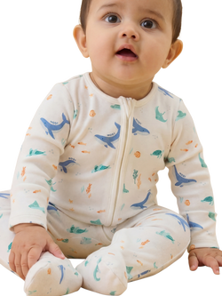 MORI Baby Ocean Dreams Clever Zip Sleepsuit, Cream/Multi - view 2, Cream/Multi