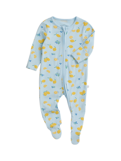 MORI Baby Lemon Lullaby Ribbed Clever Zip Sleepsuit, Blue/Multi, Blue/Multi
