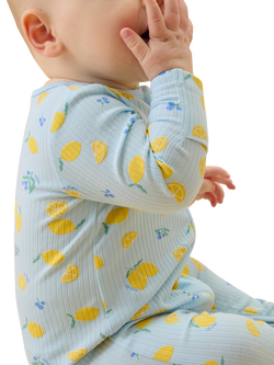 MORI Baby Lemon Lullaby Ribbed Clever Zip Sleepsuit, Blue/Multi - view 2, Blue/Multi