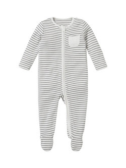 MORI Baby Long Sleeve Zip Front Sleepsuit, Grey Stripe, Grey Stripe