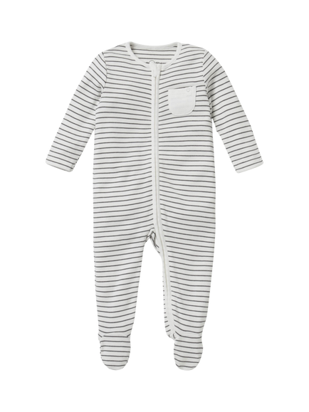 MORI Baby Long Sleeve Zip Front Sleepsuit, Grey Stripe, Grey Stripe