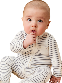 MORI Baby Long Sleeve Zip Front Sleepsuit, Grey Stripe - view 2, Grey Stripe