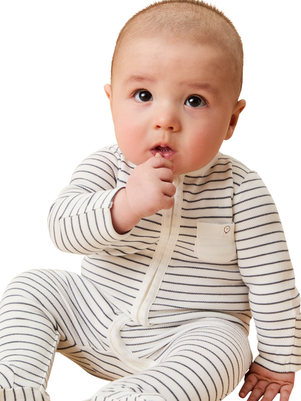 MORI Baby Long Sleeve Zip Front Sleepsuit, Grey Stripe - view 2, Grey Stripe