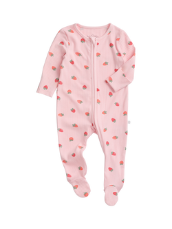 MORI Baby Strawberry Fields Ribbed Clever Zip Sleepsuit, Pink/Multi, Pink/Multi