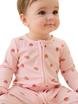 MORI Baby Strawberry Fields Ribbed Clever Zip Sleepsuit, Pink/Multi - view 2, Pink/Multi