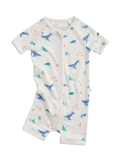 MORI Baby Ocean Dreams Summer Sleepsuit, Cream/Multi, Cream/Multi