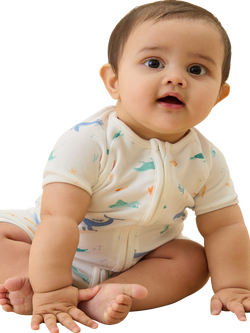 MORI Baby Ocean Dreams Summer Sleepsuit, Cream/Multi - view 2, Cream/Multi