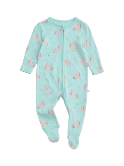 MORI Baby Unicorn Dreams Clever Zip Sleepsuit, Blue/Multi, Blue/Multi