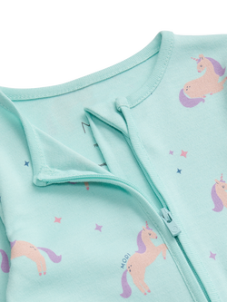 MORI Baby Unicorn Dreams Clever Zip Sleepsuit, Blue/Multi - view 2, Blue/Multi