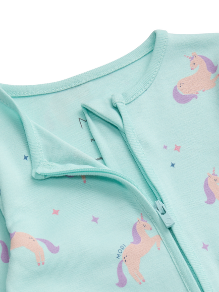 MORI Baby Unicorn Dreams Clever Zip Sleepsuit, Blue/Multi - view 2, Blue/Multi