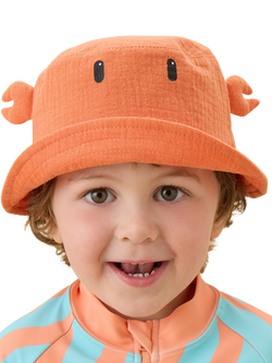 MORI Baby Cotton Crab Bucket Hat, Coral - view 2, Coral