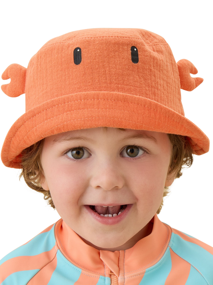 MORI Baby Cotton Crab Bucket Hat, Coral - view 2, Coral