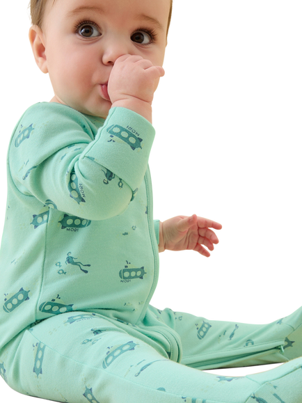 MORI Baby Submarine Sleep Clever Zip Sleepsuit, Green - view 2, Green