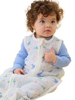 MORI Baby Muslin Front Opening Sleeping Bag, 0.5 Tog, White/Multi - view 2, White/Multi