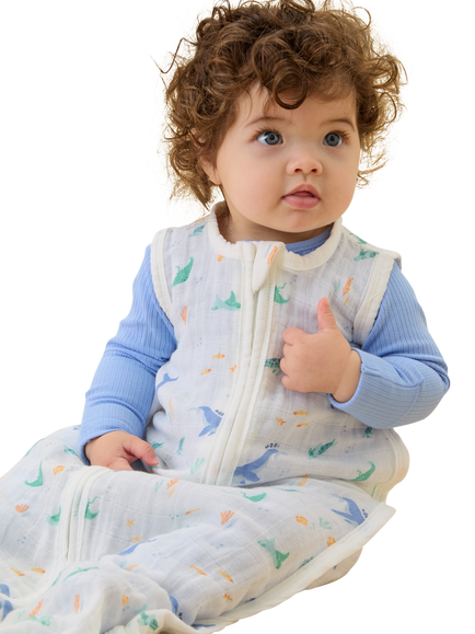MORI Baby Muslin Front Opening Sleeping Bag, 0.5 Tog, White/Multi - view 2, White/Multi