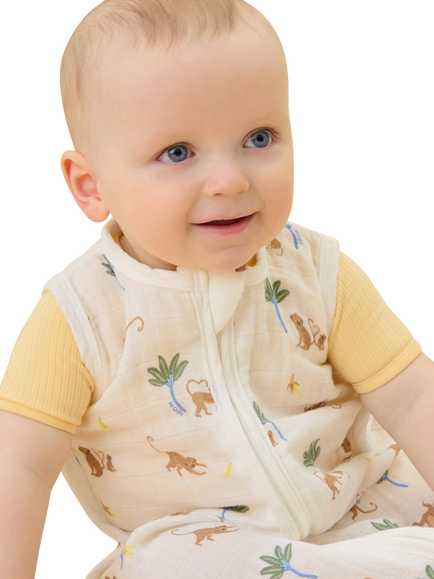MORI Baby Muslin Front Opening Sleeping Bag, 0.5 Tog, Cream/Multi - view 2, Cream/Multi