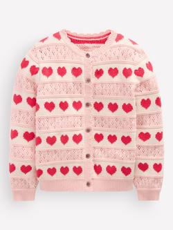 Mini Boden Kids' Knitted Scallop Heart Cardigan, Chalk Pink, Chalk Pink