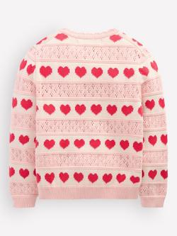 Mini Boden Kids' Knitted Scallop Heart Cardigan, Chalk Pink - view 2, Chalk Pink