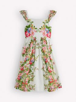 Mini Boden Kids' Annalisa Flutter Sleeve Floral Dress, Soft Ivory, Soft Ivory