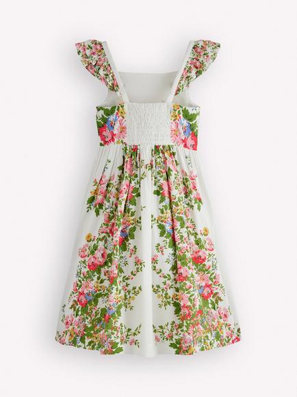 Mini Boden Kids' Annalisa Flutter Sleeve Floral Dress, Soft Ivory - view 2, Soft Ivory