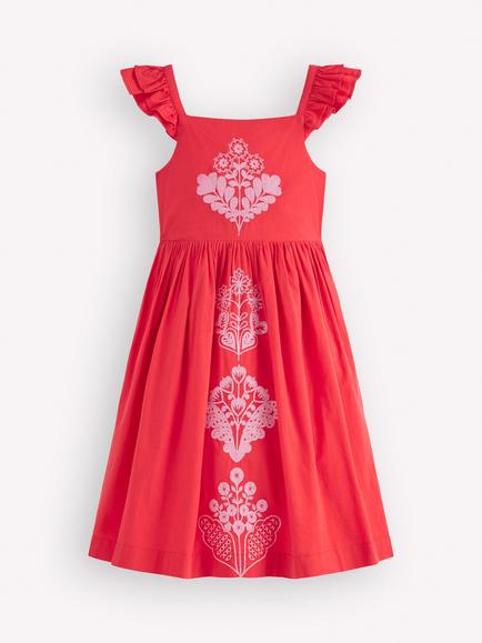 Mini Boden Kids' Annalisa Flutter Sleeve Sun Dress, Spicy Red, Spicy Red
