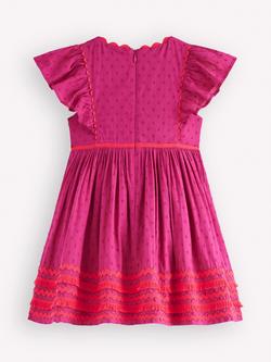 Mini Boden Kids' Cotton Flutter Sleeve Dress, Bright Pink - view 2, Bright Pink